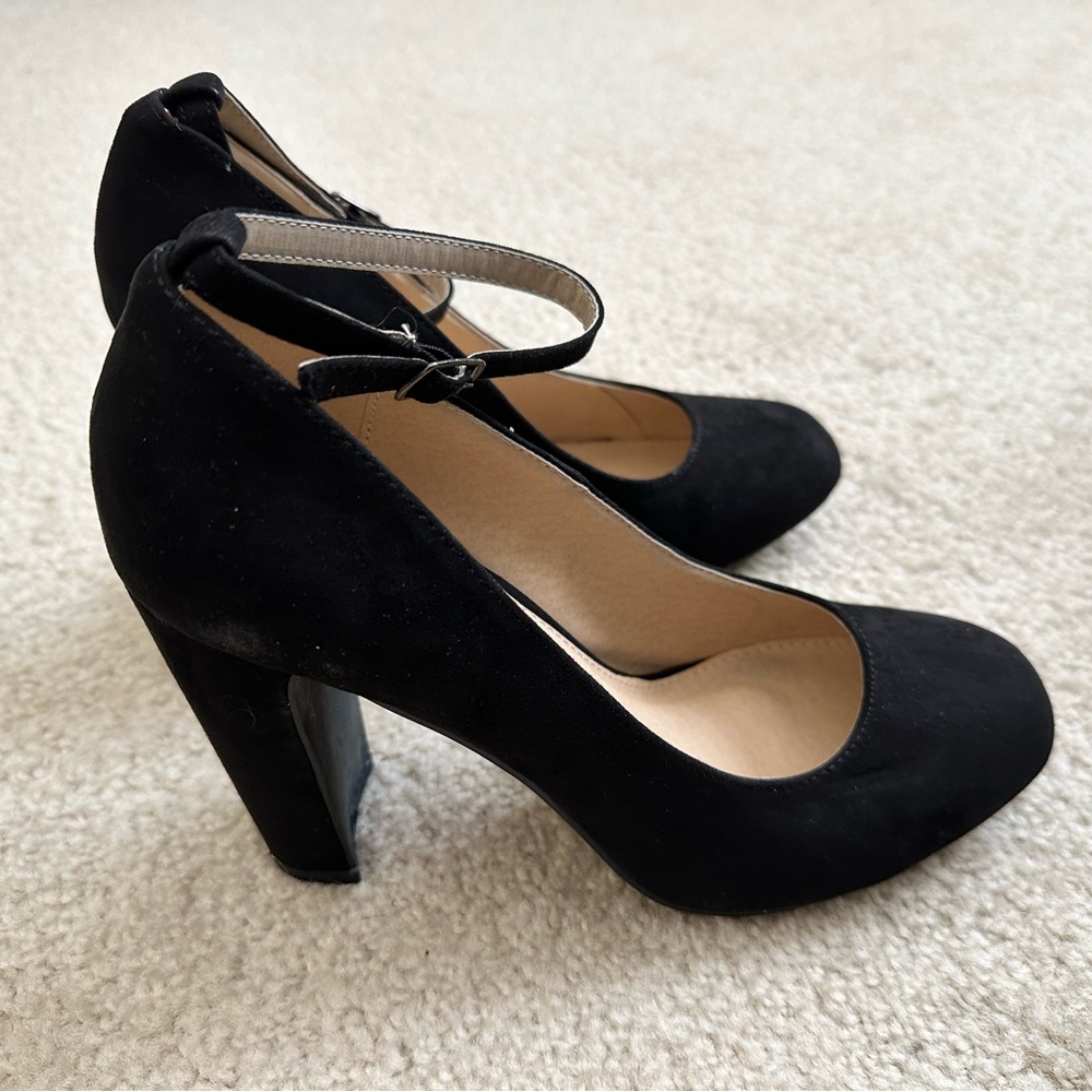 Black faux suede high heel shoes